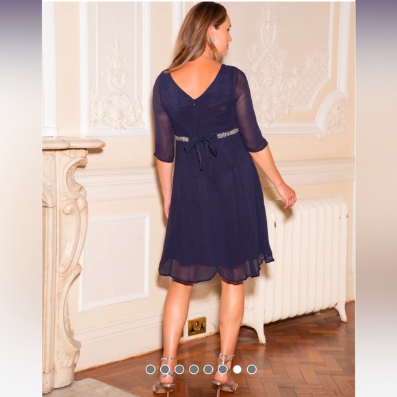 NWT Seraphine Gisele Deep Blue Beaded Maternity Cocktail Dress size 10 - Picture 7 of 12